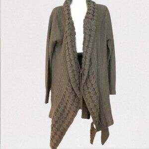 3/$20, Women Grey Open Front Textured Knit Sweater Cardigan w/ Waist Cord